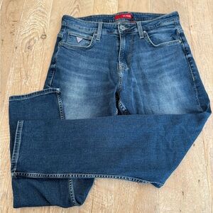 Guess Mens Athletic Tapered Denim Jeans Sz 32x28 Med Dark Wash